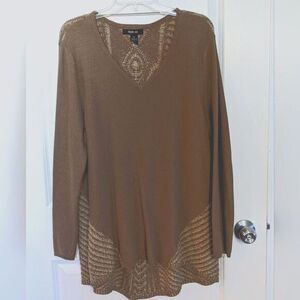 Women's Style & Co long sleeve‎ XL light weight shirt tail bottom brown sweater